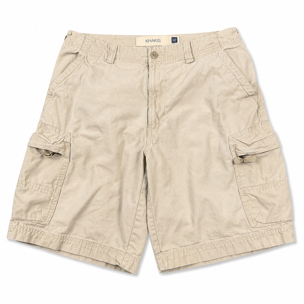 GAP Factory Khakis Cargo Shorts Mens 32 Beige Tan 100% Cotton Utility Casual